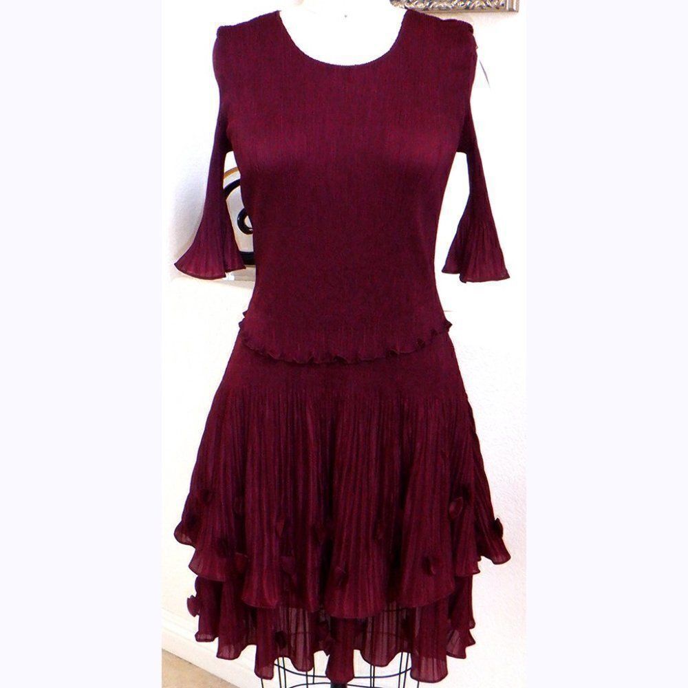 Maroon Fluttery pleat dress